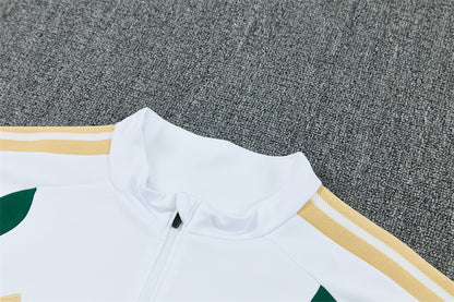 Détail col et bandes dorées veste survêtement Italie domicile blanc – Qualité PLAYER Premium