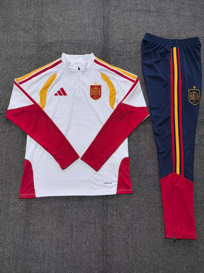 Ensemble Survêtement Espagne 2024/2025 – Veste blanche et pantalon bleu marine – La Boutique du Maillot