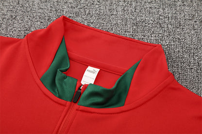 Détail col et fermeture éclair veste survêtement Portugal domicile rouge – Qualité PLAYER Premium