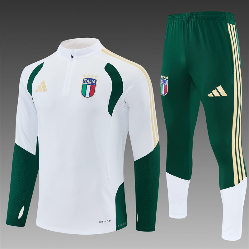 Ensemble survêtement Italie domicile blanc et vert veste et pantalon – vue complète Qualité PLAYER Premium