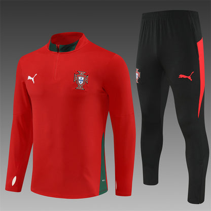 Ensemble survêtement Portugal domicile rouge veste et pantalon – vue complète Qualité PLAYER Premium