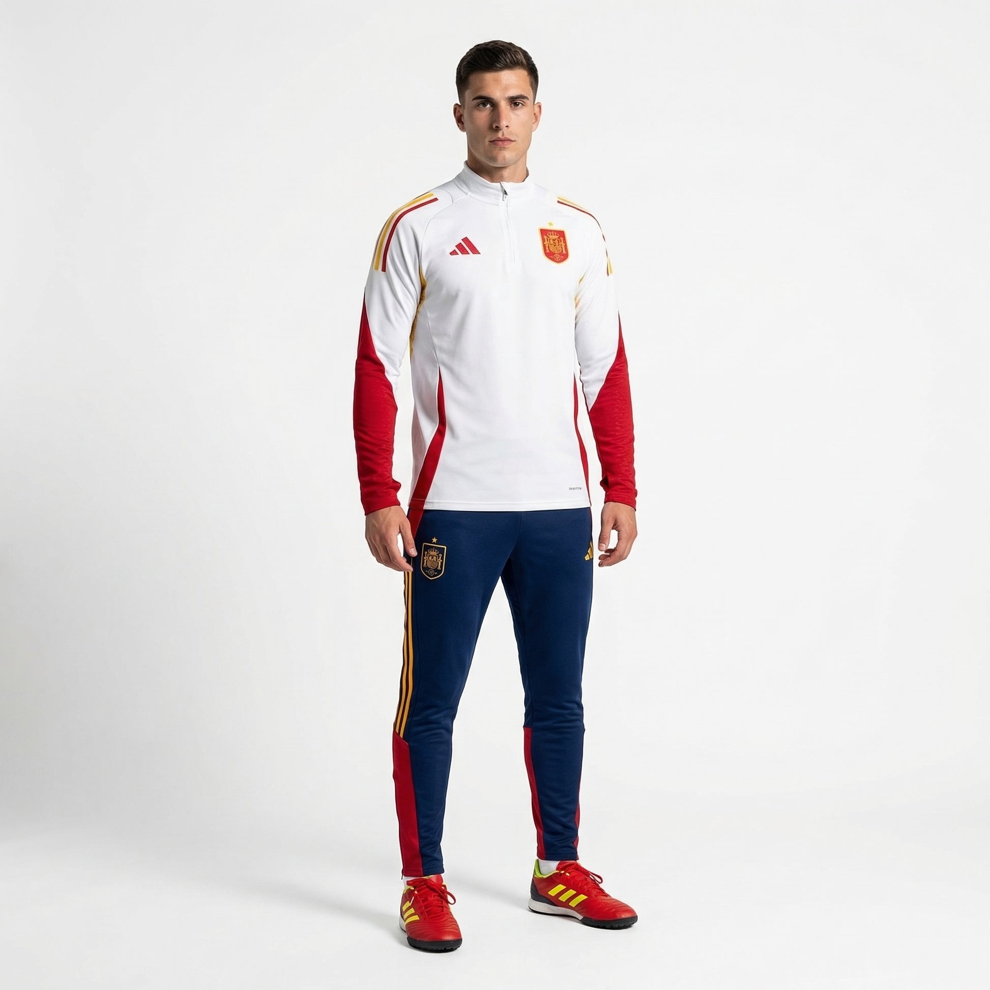 Kit Survêtement Espagne 2024/2025 porté – veste blanche Adidas et pantalon bleu marine – La Boutique du Maillot